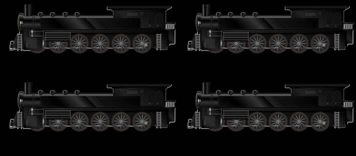 带通道平面老式蒸汽火车动画