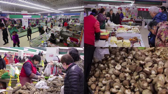 菜市场调味豆制品区藕蘑菇