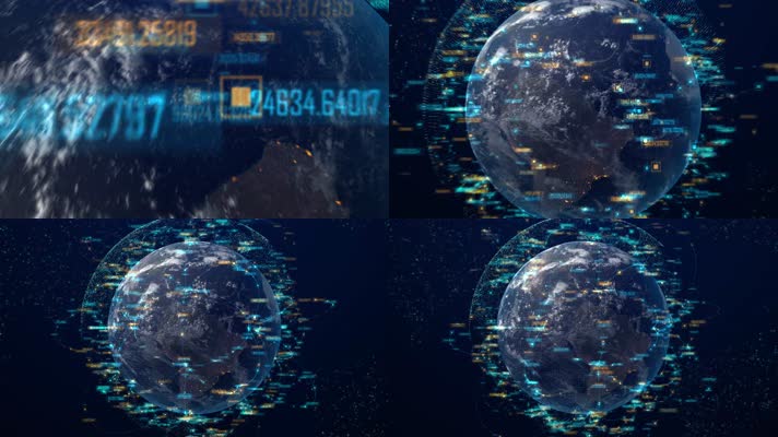 3D高科技地球仪动画效果制作4K互联网大数据
