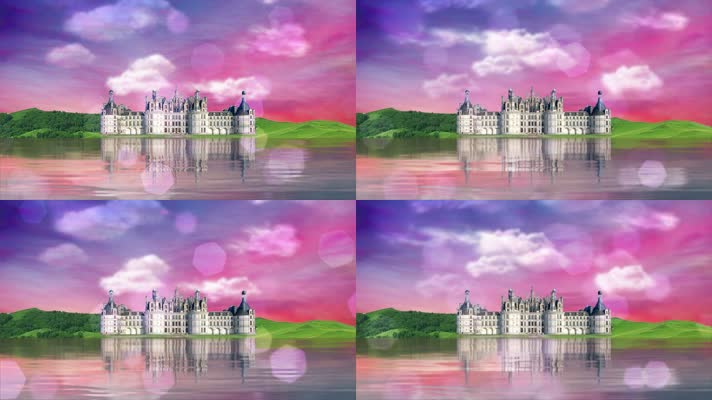 4K梦幻水中城堡背景循环
