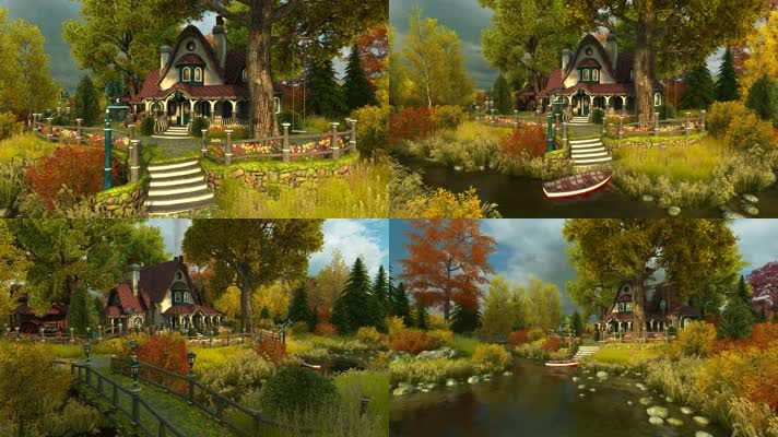 森林小屋，童话背景
