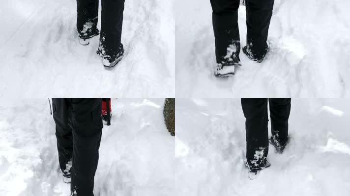 雪地里走路的脚步