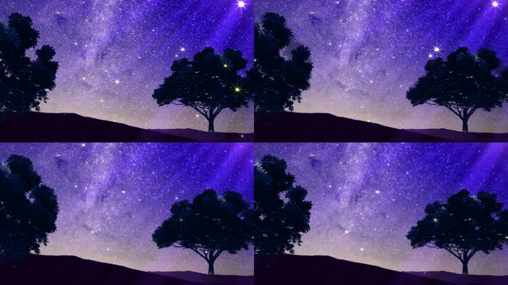 4K唯美星空夜色紫色夜空背景