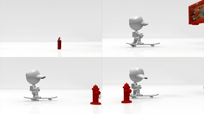 3D小人消防器材的使用动画