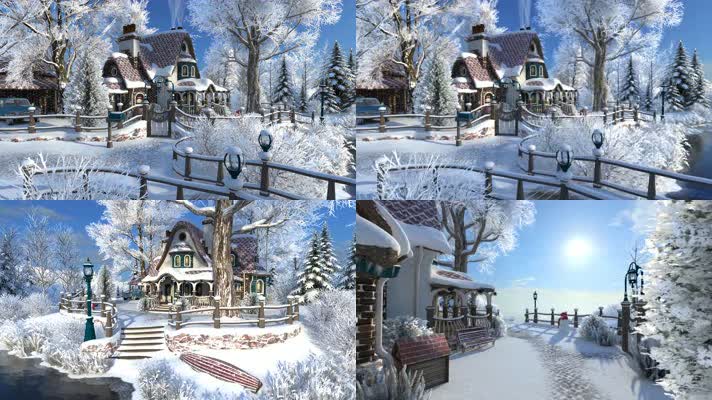 冬天森林小屋，童话世界