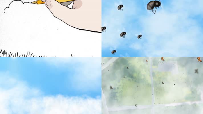 卡通动画各种昆虫空中飞行