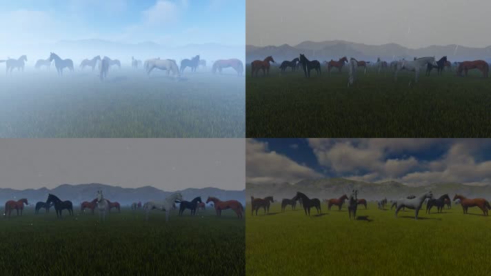 4种类草原天气-放牧马群三维动画种类