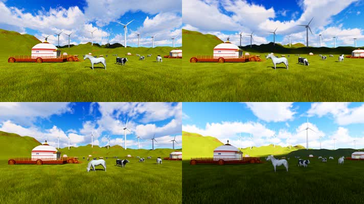 草地风力发电场三维动画-2