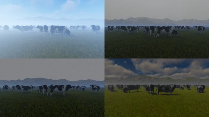 4种类草原天气放牧牲畜奶牛三维动画