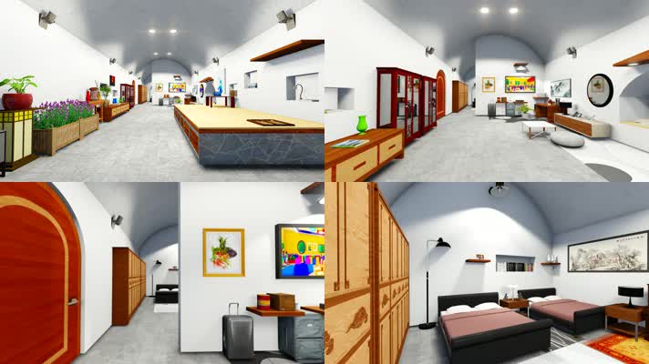 现代窑洞建筑室内-三维动画2