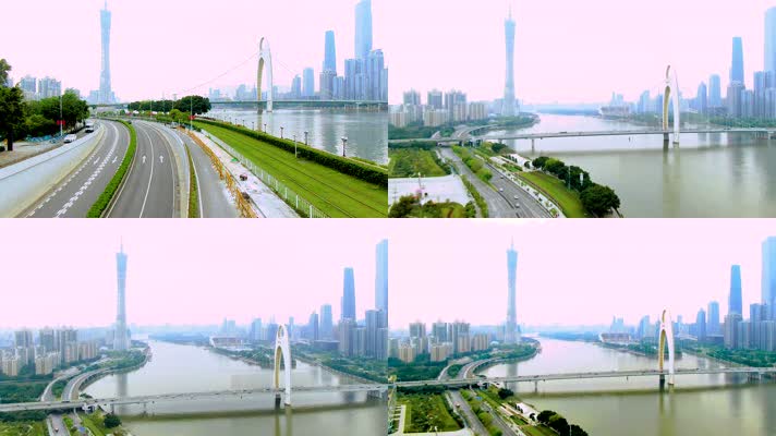 广州塔和猎德大桥4k航拍x2004290