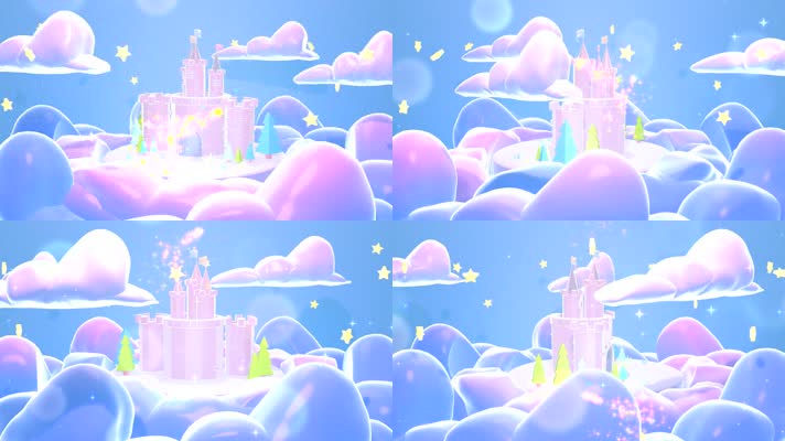 梦幻公主城堡云朵星光卡通背景