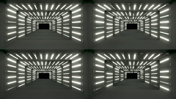 黑白灯管走廊隧道