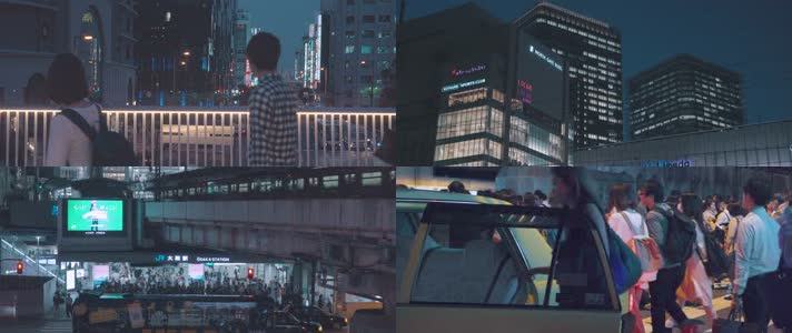 日本夜景，交通人流路灯