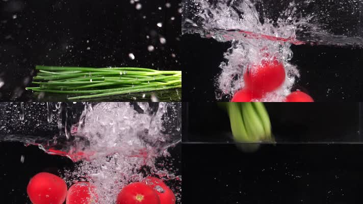 青葱西红柿油菜蔬菜入水镜头