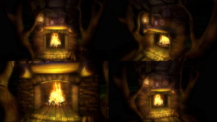 壁炉，木屋动画，童话世界