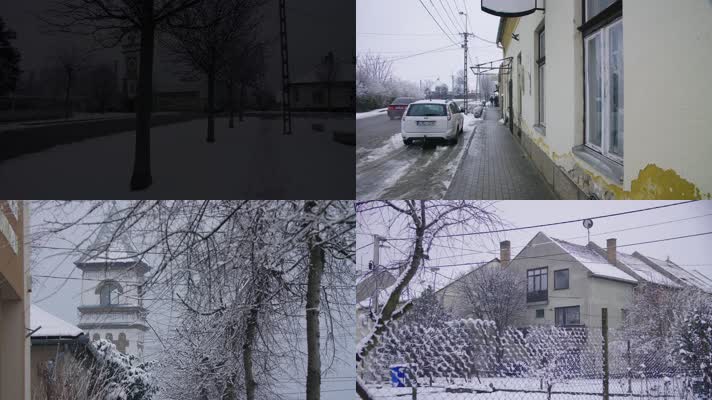 冬天雪景城市雪景下雪飄雪視頻素材