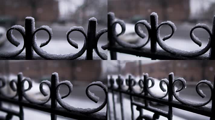 城市雪景，栏杆围栏护栏