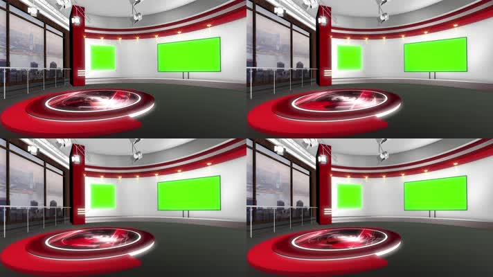 红色3D虚拟直播间新闻演播厅大屏幕3