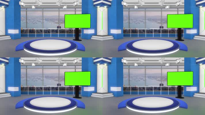 蓝色3D虚拟直播间新闻演播厅大屏幕2
