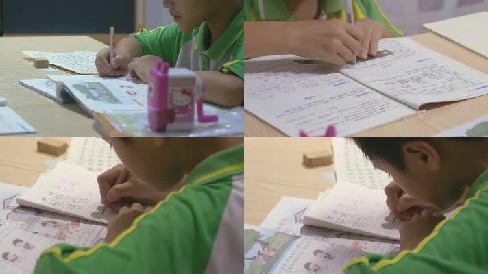 4K小学生写作业家庭作业学习