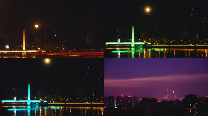 月亮升起延时素材，城市夜景