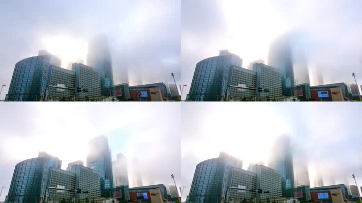 4K滨海城市雾光茫茫