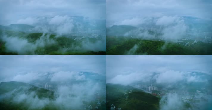 4k航拍云雾中的贵州城市