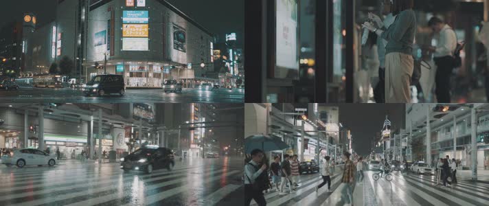 城市下雨，城市夜景，城市行走