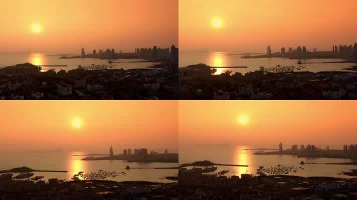 青岛湾夕阳日落
