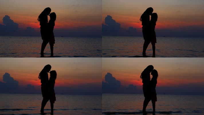 情侣海边亲吻浪漫
