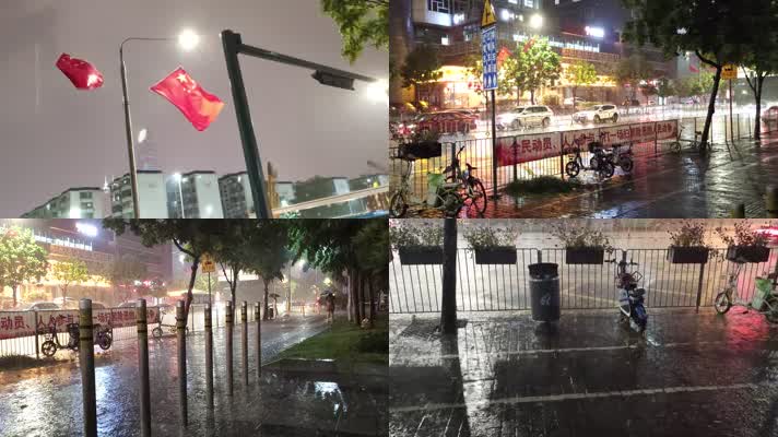 4K实拍城市下雨街景