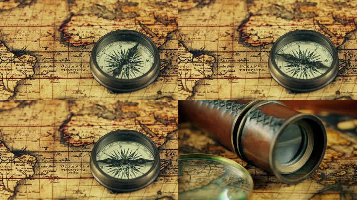 指南针 世界地图 航海 望远镜 寻宝 古地图