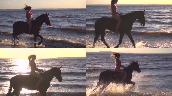 美女海滩骑马