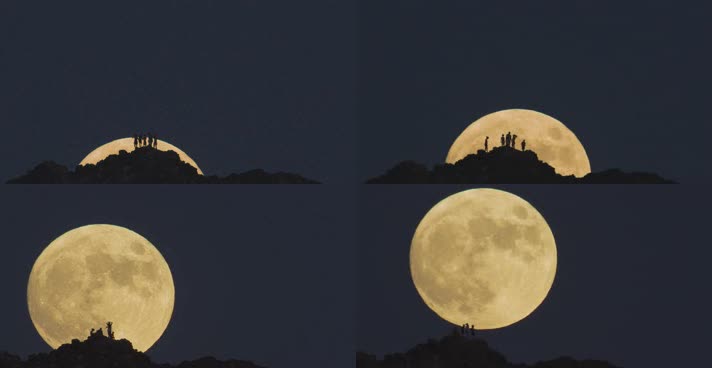 月亮升起延时，月光人物剪影