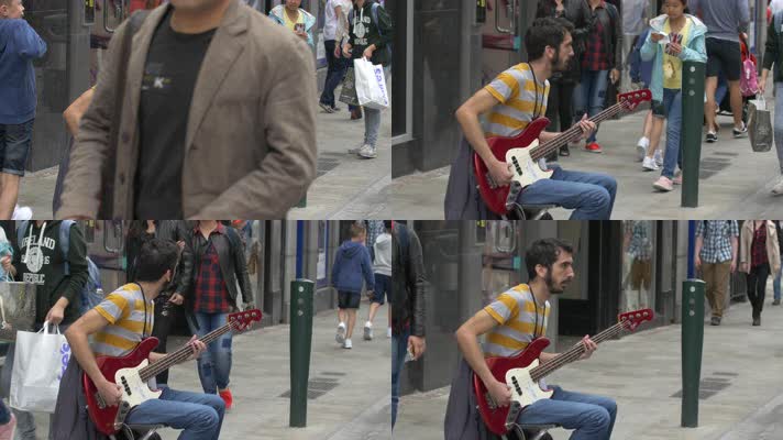 街头表演，街头卖艺，街头艺人贝斯电吉他