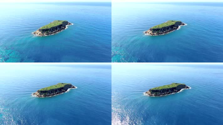 大海小岛风光，湛蓝海水，孤单小岛
