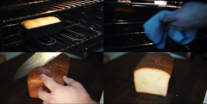 制作吐司面包过程，由生到熟的过程