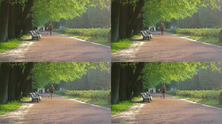 小区公园绿道步道，跑步奔跑晨跑遛狗