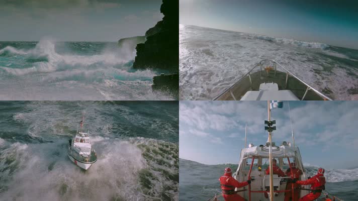 4k海水海浪狂风海啸科学考察船遇险