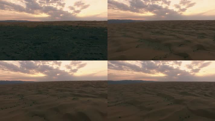 夕阳下的戈壁沙丘   航拍