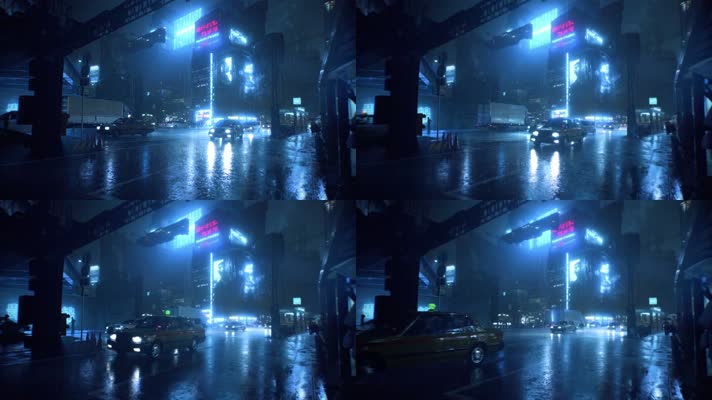 赛博朋克风科幻城市夜景