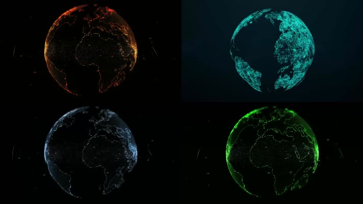 4K四个颜色的科幻地球（无缝可循环）