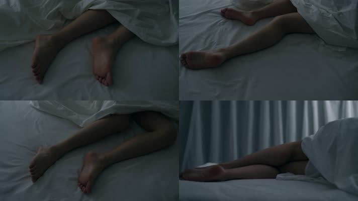 美女睡在床上，腿部特写细节4k