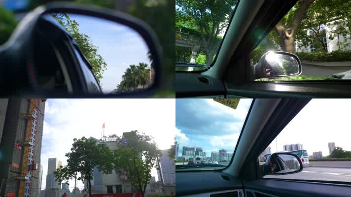 开车车窗外风景，城市建筑高楼大厦4K视频