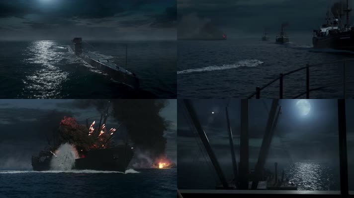 战争动画，潜水艇鱼雷攻击击沉
