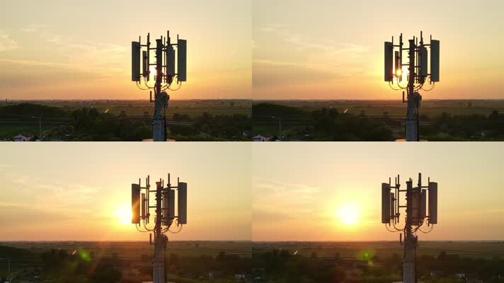 信号塔，基站，日出黄昏傍晚日落逆光信号塔
