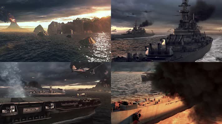 战争动画，战机军舰，美日海战