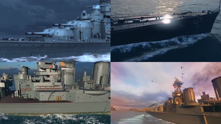 战争动画，激烈海战，军舰大炮