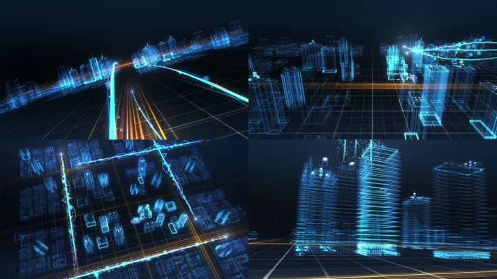 科技线框网格城市建筑光线穿梭片头ae模板